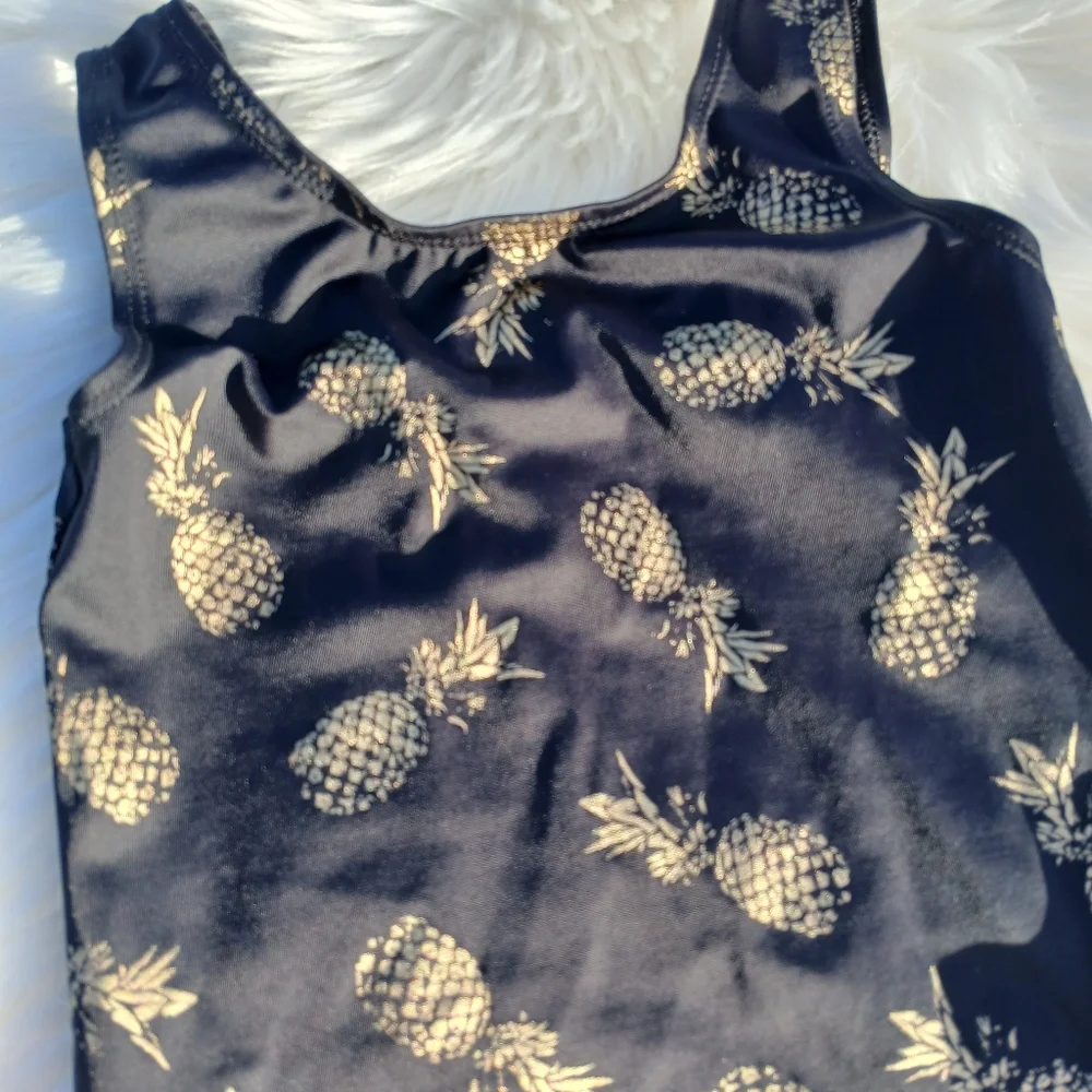 Swimsuit size 24 months Black Gold Pineapples Fruit Pineapple Print One Piece